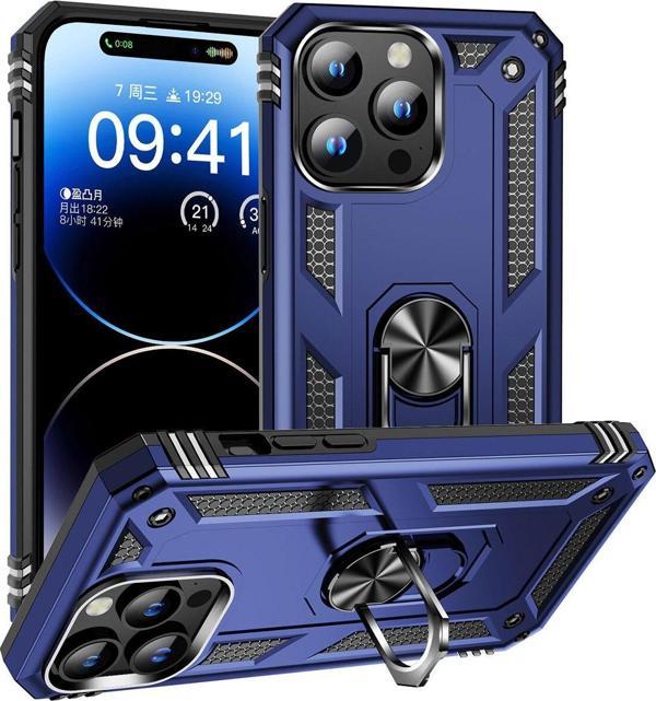 Coverzone iPhone 15 Pro ile Uyumlu Kılıf Z-vega Shockproof Standlı Yüzük Tutuculu Mega Case Kapak Mavi - Image 1
