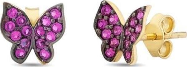 14 Ayar Pembe Taşlı Kelebek Tasarım Altın Küpe - Image 1