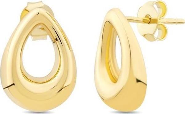 14 Ayar Oval Altın Tasarım Küpe - Image 1