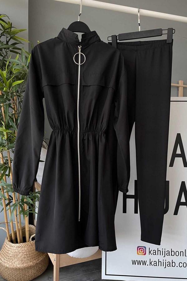 Dik Yaka Tesettür Mayo - Siyah - Image 1