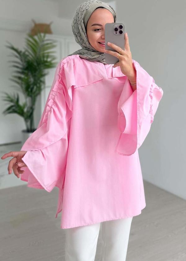 Fırfır Detay Gömlek - Pembe - Image 1