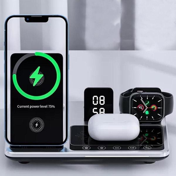 Coverzone Iphone Uyumlu Kablosuz Şarj Cihazı 15w Qc Speed Dock Gece Lambası Dijital Saat 4in1 F11 - Image 1