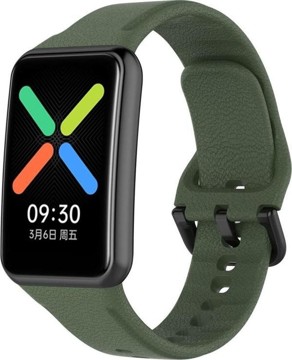 Coverzone Oppo Watch Free Ile Uyumlu Silikon Tokalı Delikli Spor Silikon Kayış Haki - Image 1
