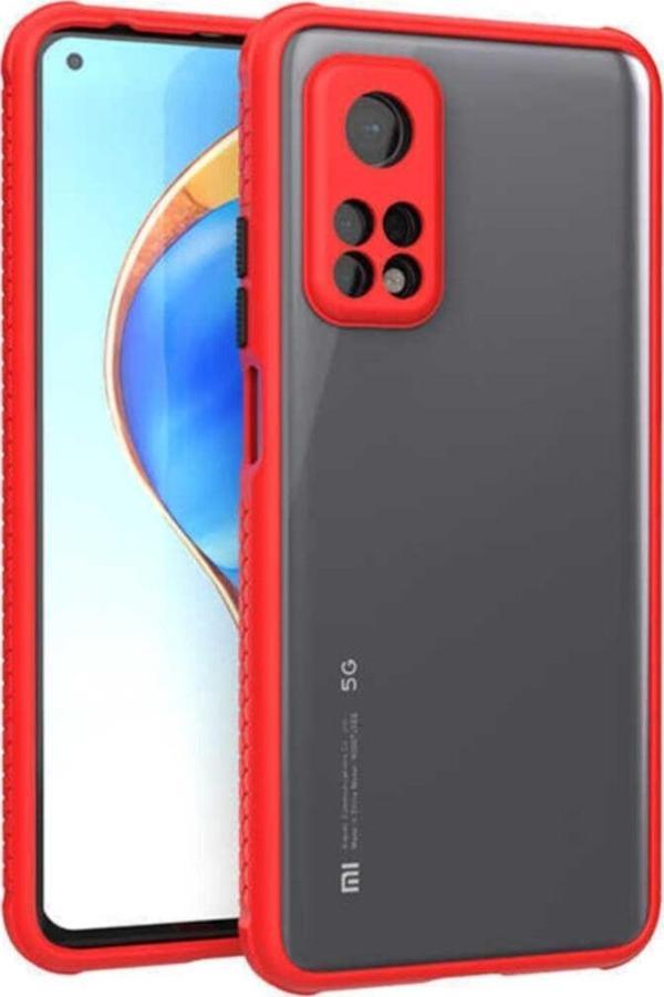 Coverzone KırmızıXiaomi Mi 10t Pro 5g Uyumlu Lastik Desen Kenar Kamera Korumalı Arkası Şeffaf Halx Kılıf - Image 1