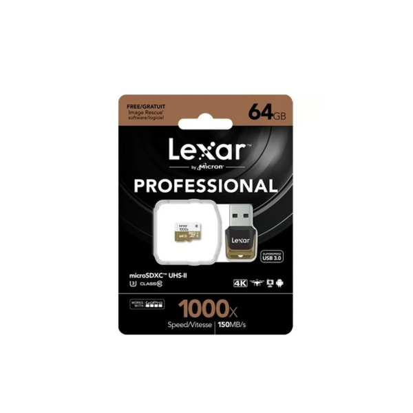 Lexar 64GB 1000X microSDXC UHS-II U3(V60)+USB 3.0 Reader - Image 1