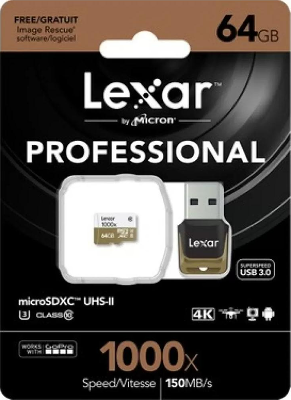 Lexar 64GB 1000X microSDXC UHS-II U3(V60)+USB 3.0 Reader - Image 1