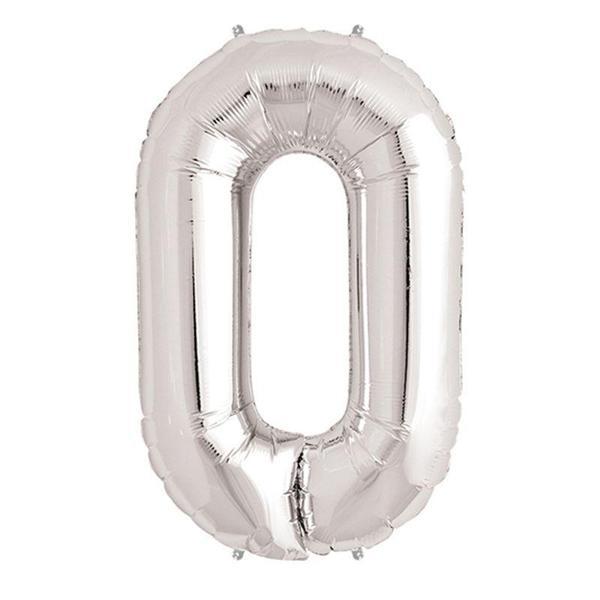 0 Rakam Folyo Balon Gümüş  40 inç - Image 1