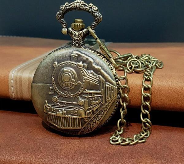Antika Tren Tasarımlı Köstekli Cep Saati - Image 1