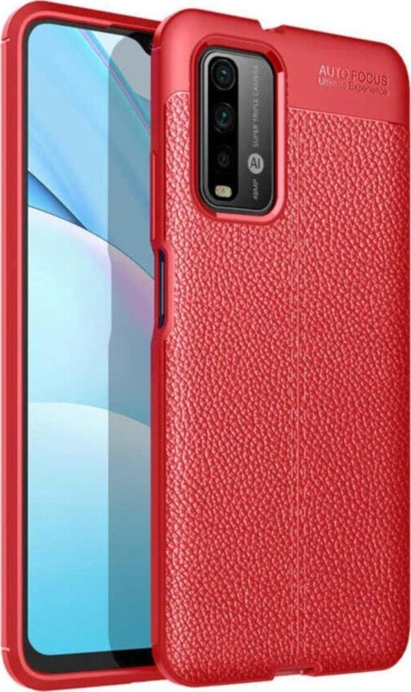 Coverzone Redmi 9t Uyumlu Kılıf Niss Silikon Deri Görünümlü Kırmızı - Image 1