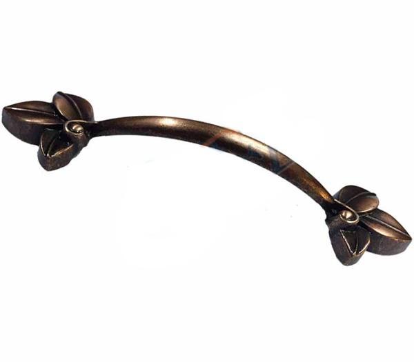 Dekoratif Zamak Yaprak Kulp - 96mm, Eskitme, 100 Adet - Image 1