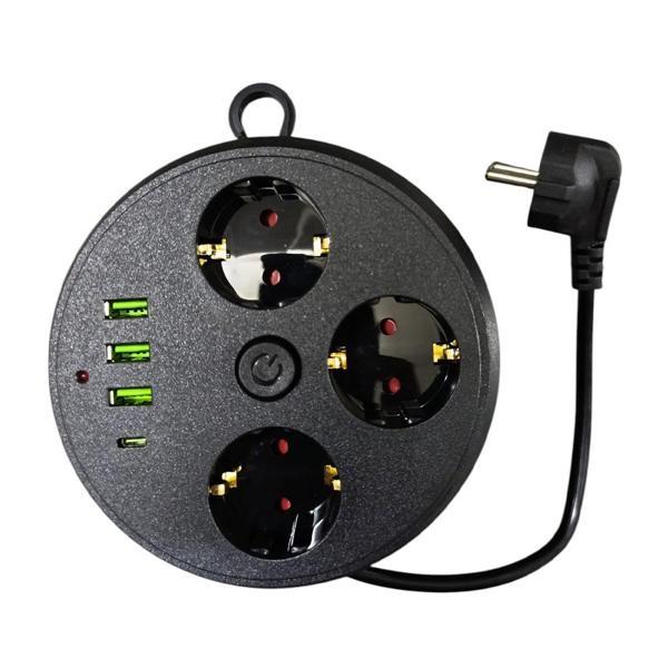 3 Lü Akım Korumalı Priz Makaralı Anahtarlı 16A 4000 Watt 3 x Usb - 1 Type-C 3395 - Image 1