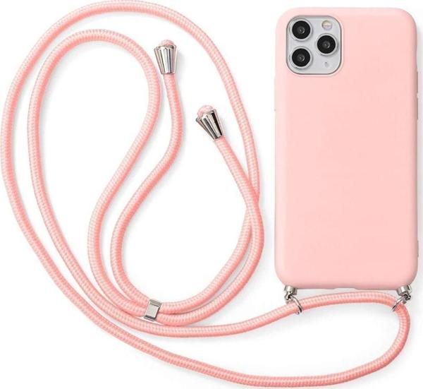 Coverzone Iphone 12 Ile Uyumlu Ipli Boyun Askılı Silikon Kılıf Kadife Iç Yüzeyli Epiphany Kılıf Pembe - Image 1