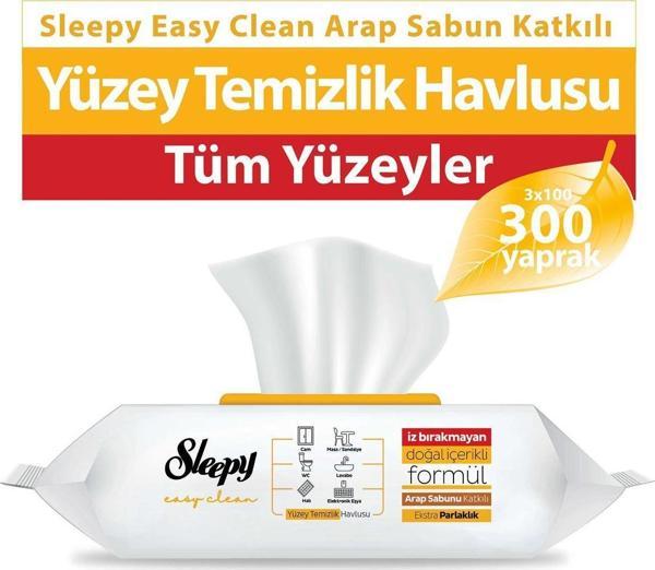 Sleepy Easy Clean Arap Sabunu Katkılı Yüzey Temizlik Havlusu 3X100 (300 Yaprak) - Image 1