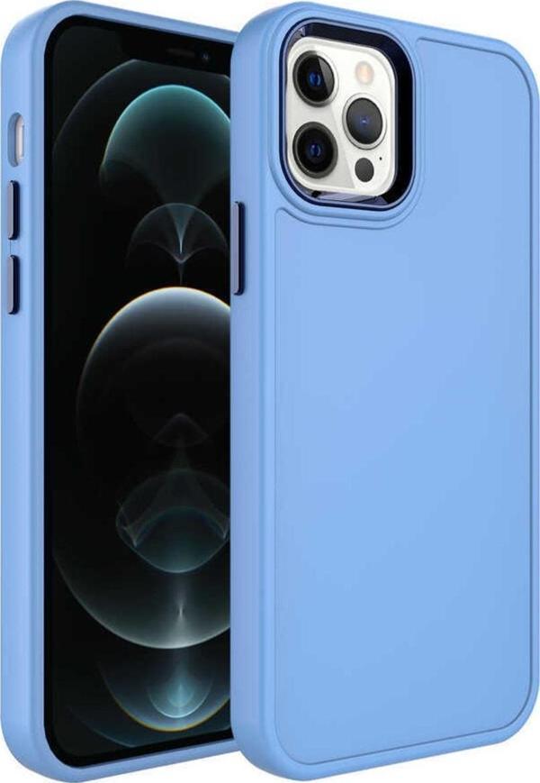 Coverzone Iphone 13 Pro Ile Uyumlu Kılıf Metal Çerçeve Tasarımlı Pastel Renkli Sert Ebullience Mavi - Image 1