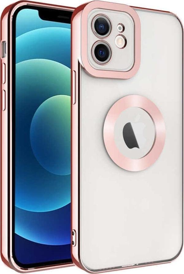 Coverzone Iphone 12 Ile Uyumlu Kılıf Kamera Korumalı Logo Gösteren Colored Z-omega Kapak Rosegold - Image 1