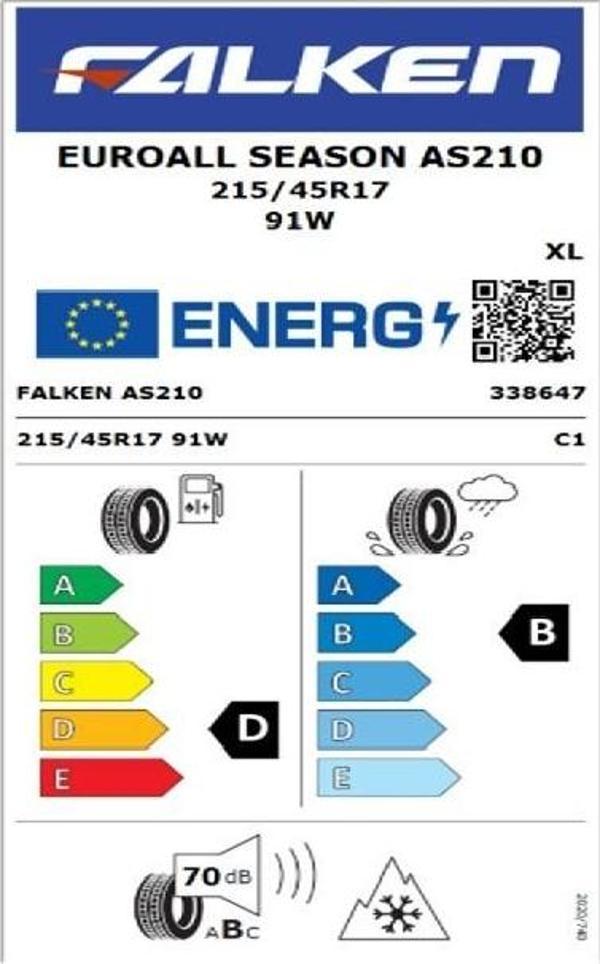 Falken 215/45 R17 TL 91W XL EUROALL SEASON AS210 Dört Mevsim Lastiği (Üretim Tarihi:2025) - Image 1