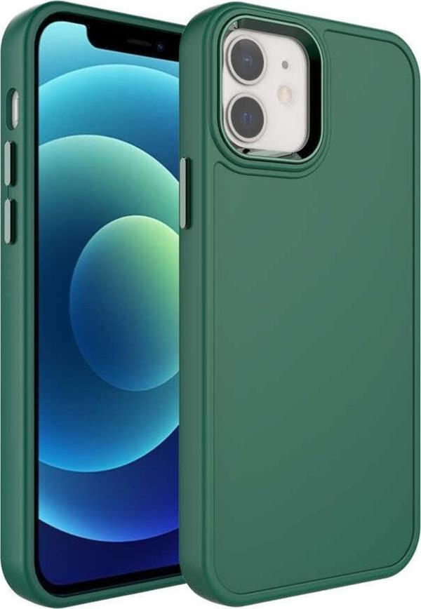 Coverzone Iphone 12 Ile Uyumlu Kılıf Metal Çerçeve Tasarımlı Pastel Renkli Sert Ebullience Koyu Yeşil - Image 1