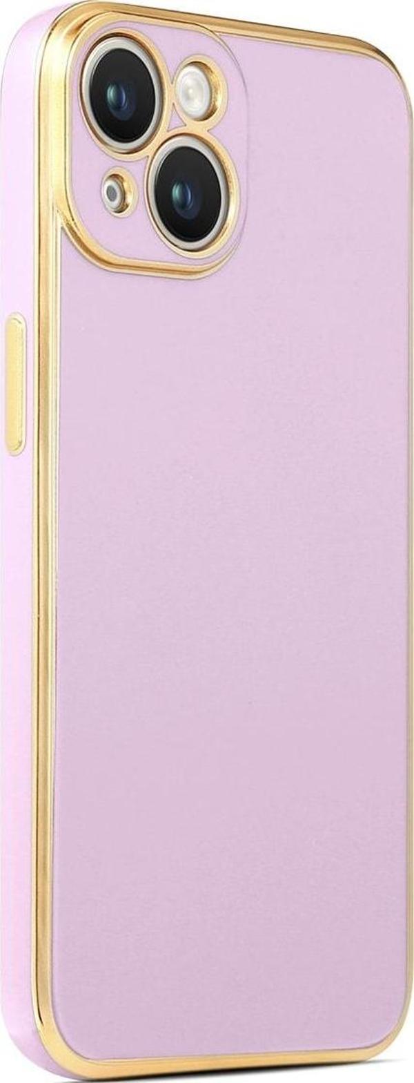 Coverzone Iphone 14 Plus Ile Uyumlu Kılıf Gold Kenar Pastel Renkli Halcyon Z-bark Kapak Lila - Image 1