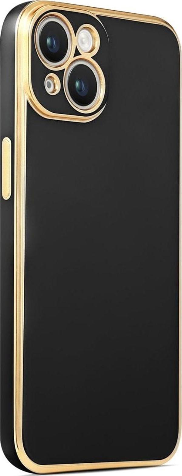 Coverzone Iphone 14 Plus Ile Uyumlu Kılıf Gold Kenar Pastel Renkli Halcyon Z-bark Kapak Siyah - Image 1