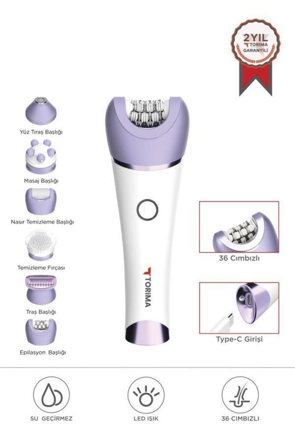 Torima Tep-02 Beyaz 6 Başlıklı (Yüz+Koltuk Altı+Bikini Bölgesi+Bacak) Islak Ve Kuru Kablosuz Epilatö - Image 1
