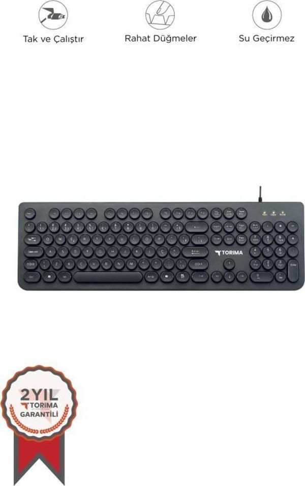 Torima Tk-09 Siyah Retro Daktilo Görünümlü Kablolu Q Klavye - Image 1
