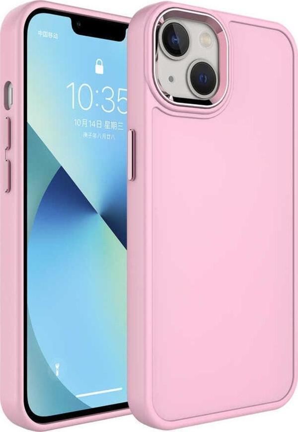 Coverzone Iphone 14 Plus Ile Uyumlu Kılıf Metal Çerçeve Tasarımlı Pastel Renkli Sert Ebullience Pembe Açık - Image 1