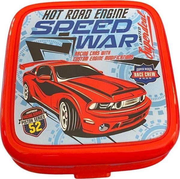 Beslenme Kutusu 4 Bölmeli Mustang Kırmızı Renk Erkek Figürlü 1 Adet Yemek Saklama Kabı Beslenme Çantası - Image 1