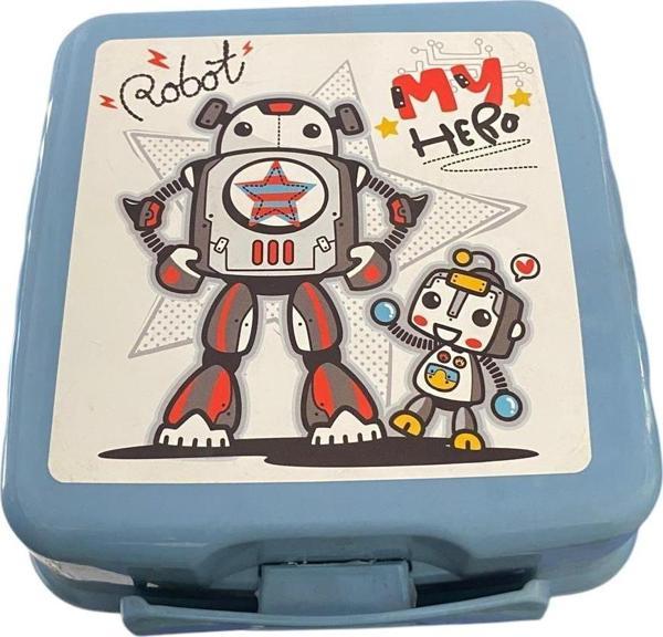 Beslenme Kutusu 4 Bölmeli Robot Buz Mavisi Renk Erkek Figürlü 1 Adet Yemek Saklama Kabı Beslenme Çantası - Image 1