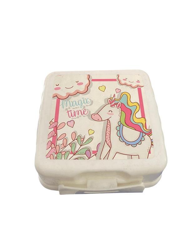 Beslenme Kutusu 4 Bölmeli Unicorn Beyaz Renk 1 Adet Yemek Saklama Kabı Beslenme Çantası - Image 1