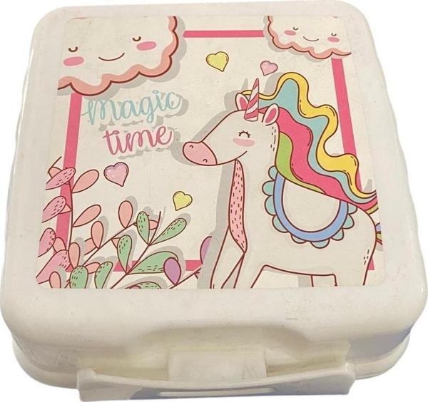 Beslenme Kutusu 4 Bölmeli Unicorn Beyaz Renk 1 Adet Yemek Saklama Kabı Beslenme Çantası - Image 1