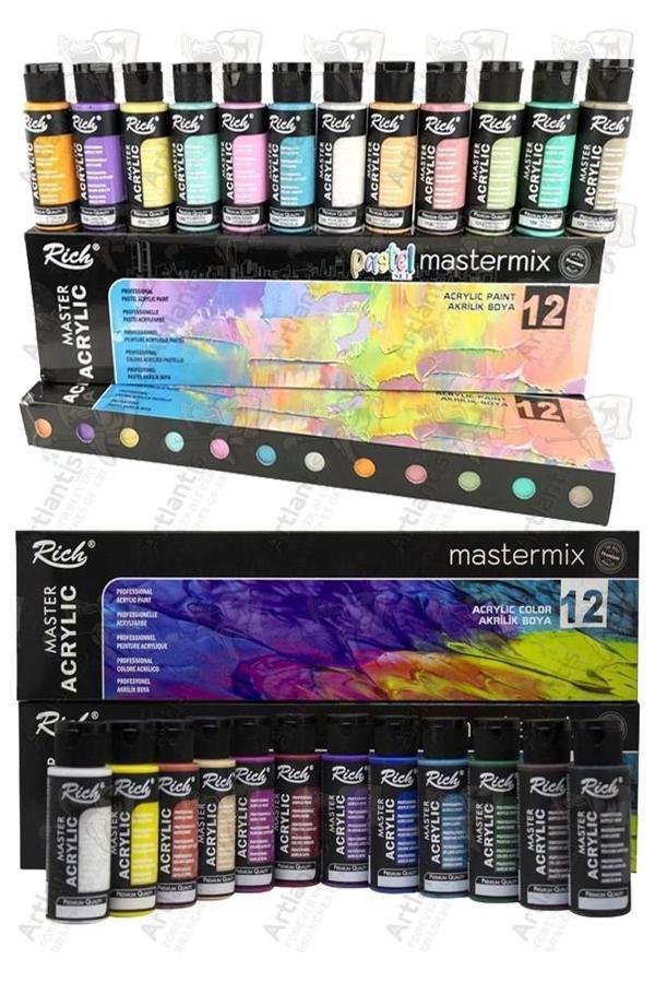 Rich Mastermix Akrilik Boya 24 Renk 60 ml 1 Paket Canlı ve Pastel Renkler Akrilik Boya 24 lü Profesyonel Tuval Canvas - Image 1