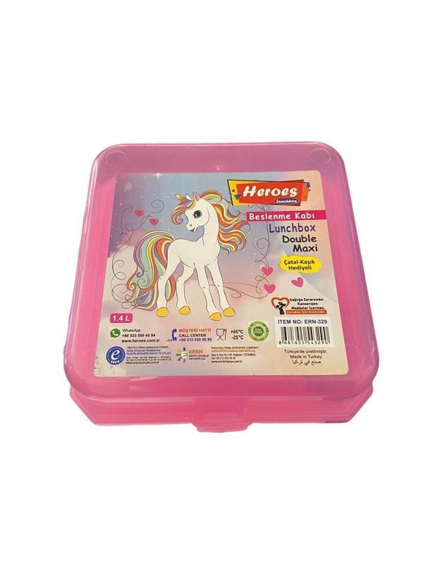 Beslenme Kutusu 4 Bölmeli Unicorn Açık Pembe Renk Kız Figürlü 1 Adet Yemek Saklama Kabı Beslenme Çantası - Image 1