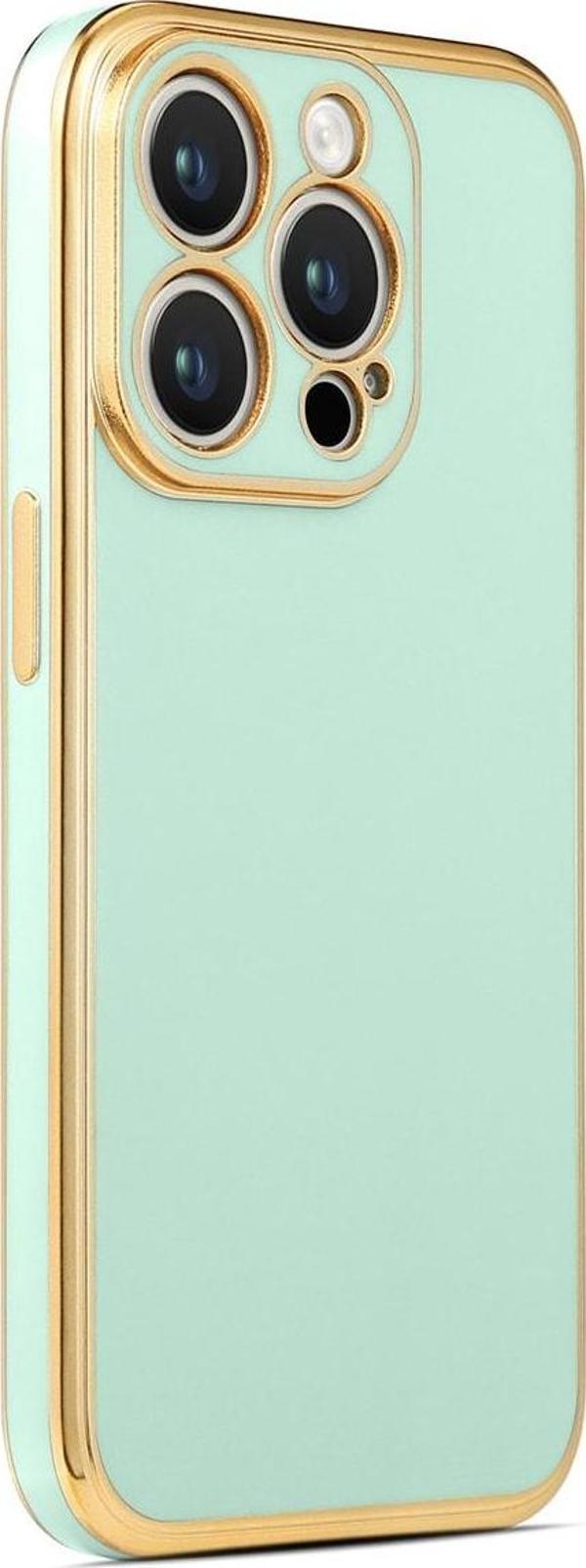 Coverzone Iphone 14 Pro Ile Uyumlu Kılıf Gold Kenar Pastel Renkli Halcyon Z-bark Kapak Açık Yeşil - Image 1