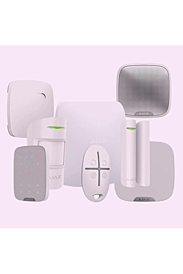 Ajax Hub Kit Kablosuz Alarm Seti Duman Isı Co Dedektörü Keypad İç Ve Dış Siren Dahil Beyaz - Image 1