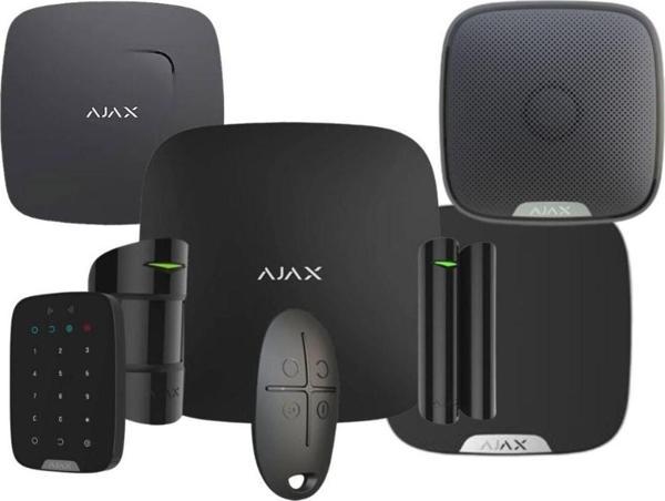 Ajax Hub Kit Kablosuz Alarm Seti Duman Isı Co Dedektörü Keypad İç Ve Dış Siren Dahil Siyah - Image 1