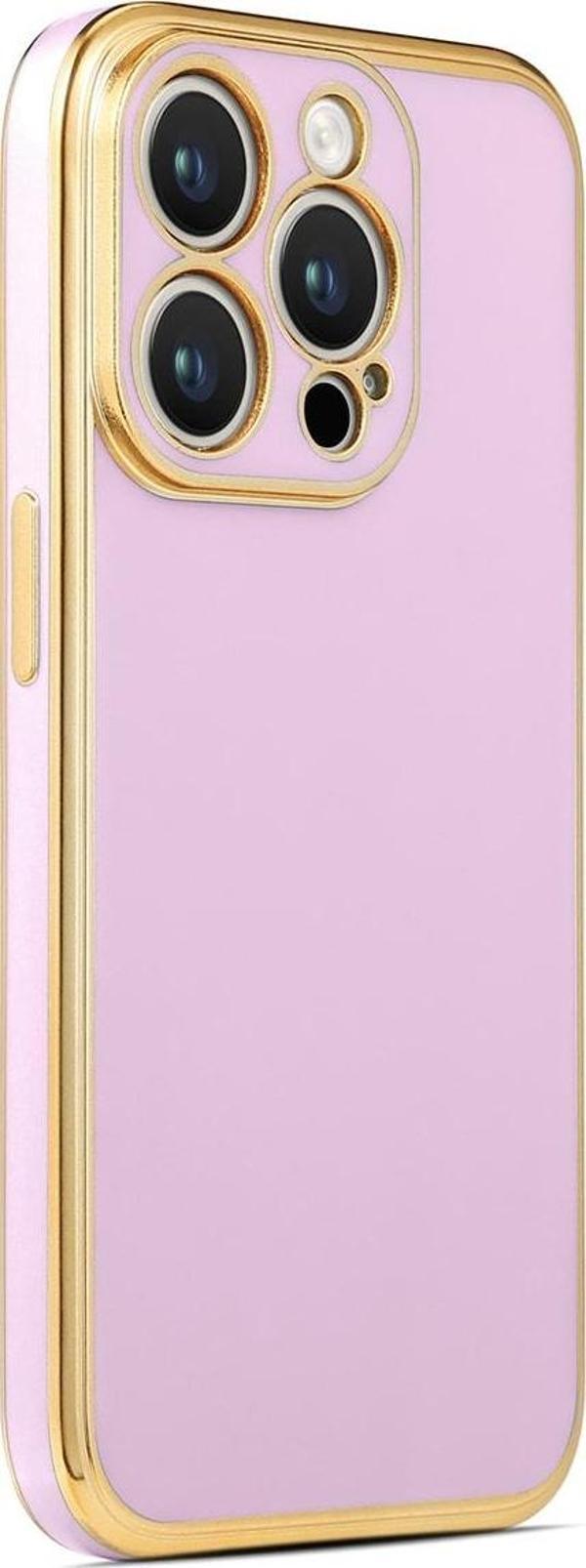 Coverzone Iphone 14 Pro Ile Uyumlu Kılıf Gold Kenar Pastel Renkli Halcyon Z-bark Kapak Lila - Image 1