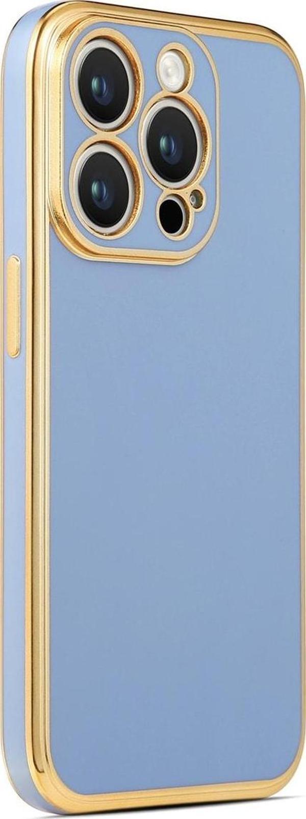 Coverzone Iphone 14 Pro Ile Uyumlu Kılıf Gold Kenar Pastel Renkli Halcyon Z-bark Kapak Mavi - Image 1