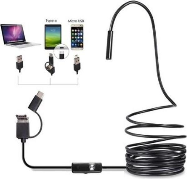 Fırsattan 6led C Tipi Su Geçirmez Endoskop Kameralı Boru Muayene Cihazı 3in1 2mt 5.5mm  USB Kablosu  - Image 1