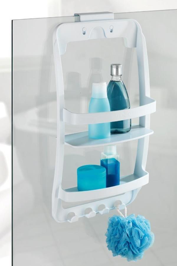 Banyo Rafı Duvara Monte Plastik 3 Katlı Raf Organizer – Askılıklı, Beyaz - Image 1