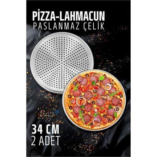Pizza Tepsisi - Lahmacun Pizza Pide Pişirme Tepsisi 34 CM 2 li SET - Image 1