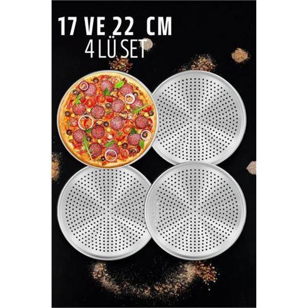 Delikli Pizza Lahmacun Tepsisi Çelik 17 ve 22 CM 4 lü SET - Image 1