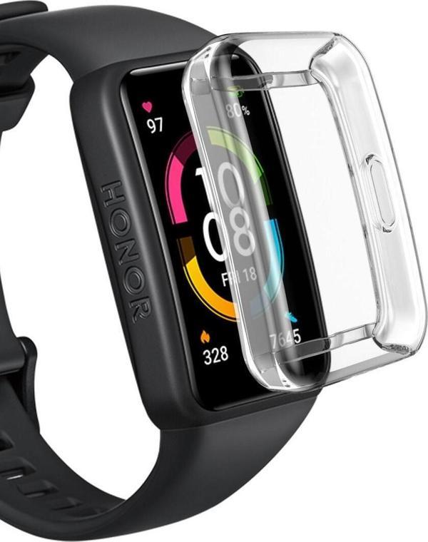 Coverzone Huawei Watch Honor Band 7 ile uyumlu Şeffaf Tam Kapatan Çerceve PC Kasa Koruma Gard Çerçeve Şeffaf - Image 1