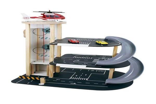 Toysilla Ahşap 3 Katlı Asansörlü ve Kaydıraklı Çocuk Oyun Garajı - T3013 - Image 1