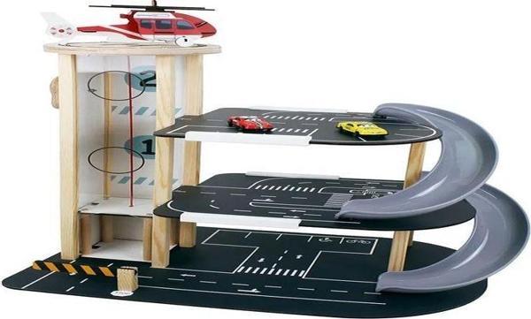 Toysilla Ahşap 3 Katlı Asansörlü ve Kaydıraklı Çocuk Oyun Garajı - T3013 - Image 1