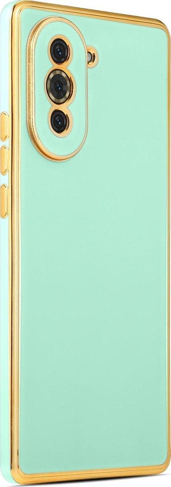 Coverzone Huawei Nova 10 Ile Uyumlu Kılıf Gold Kenar Pastel Renkli Halcyon Z-bark Kapak Açık Yeşil - Image 1