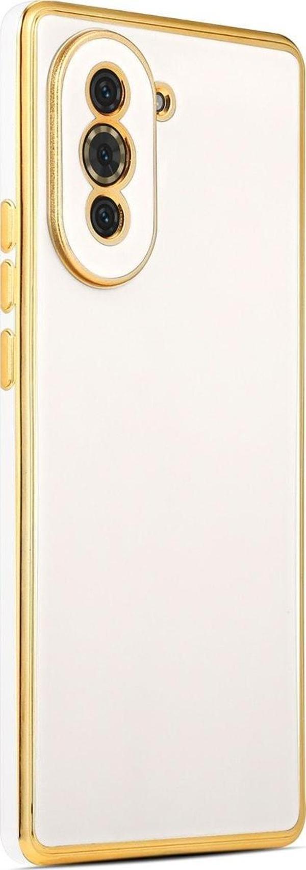 Coverzone Huawei Nova 10 Ile Uyumlu Kılıf Gold Kenar Pastel Renkli Halcyon Z-bark Kapak Beyaz - Image 1