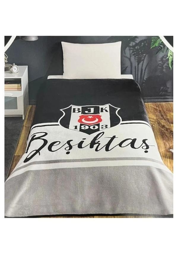 Taç Lisanslı Beşiktaş Klasik Tek Kişilik Battaniye 160 x 220 - Image 1