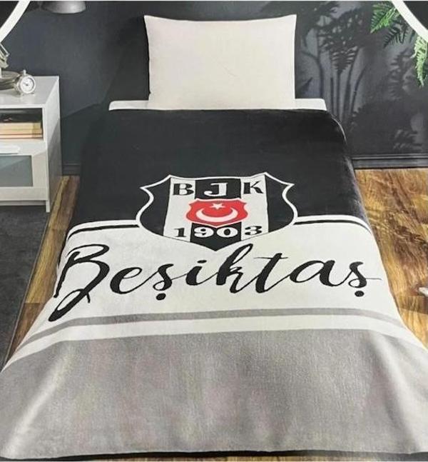 Taç Lisanslı Beşiktaş Klasik Tek Kişilik Battaniye 160 x 220 - Image 1