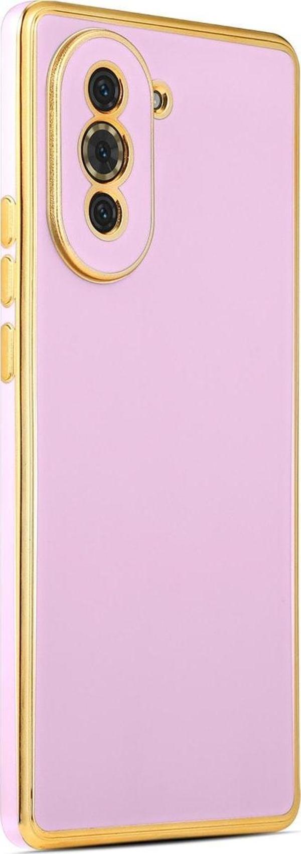 Coverzone Huawei Nova 10 Pro Ile Uyumlu Kılıf Gold Kenar Pastel Renkli Halcyon Z-bark Kapak Lila - Image 1