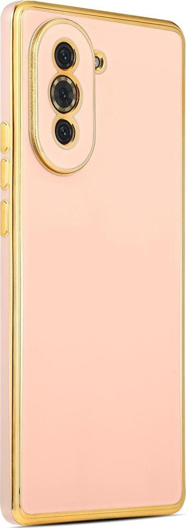 Coverzone Huawei Nova 10 Pro Ile Uyumlu Kılıf Gold Kenar Pastel Renkli Halcyon Z-bark Kapak Rosegold - Image 1